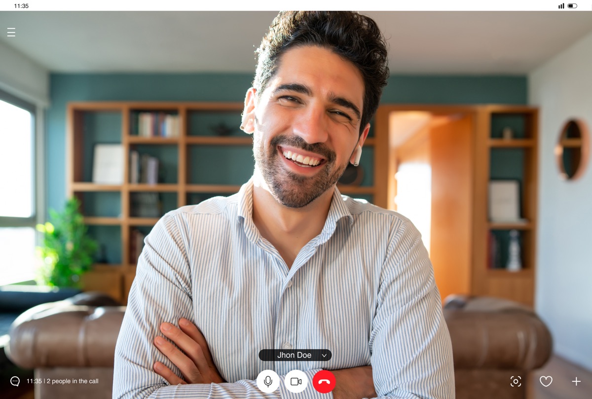 Client attending a telehealth therapy session over secure video conferencing